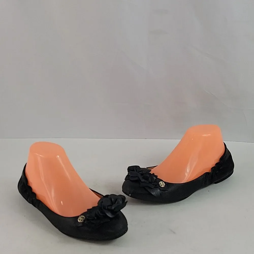 Tory Burch Black‎ Leather Blossom Ballet Flats